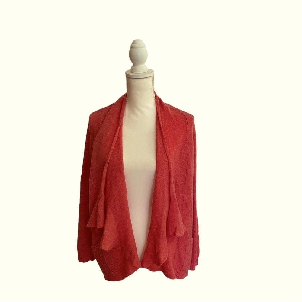 Antropologie HWR Cashmere Open Front Cardigan Coral Size Medium
